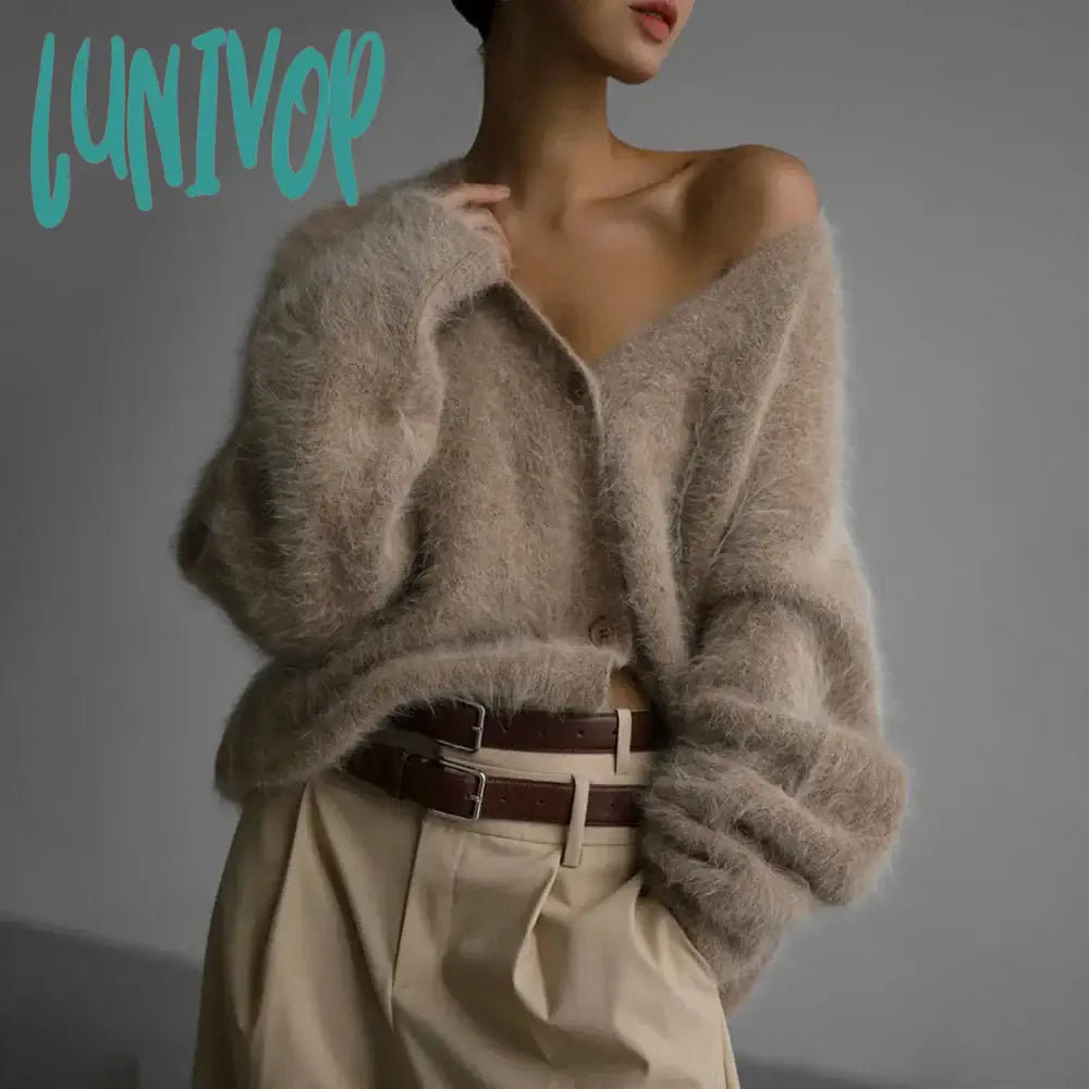 Lunivop Knitted Cardigan Women V Nekc Loose Long Sleeve Casual Sweater Female Autumn Winter New