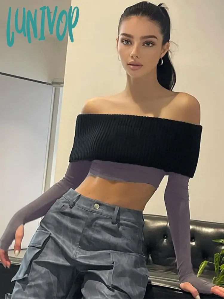 Lunivop Knitted Cover Up Vest 2 Piece Sets Womens Outfits Slim Backless Crop Top Women Club Sexy