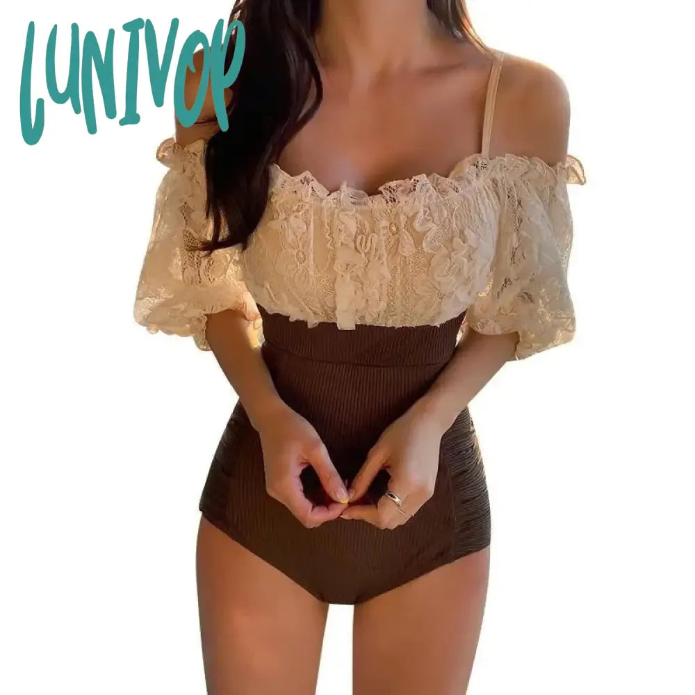 Lunivop Koean Fashion One Piece Swimsuit Women Sexy Off Shoulder Short Sleeve Bikini Lady Monokini