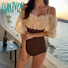 Lunivop Koean Fashion One Piece Swimsuit Women Sexy Off Shoulder Short Sleeve Bikini Lady Monokini