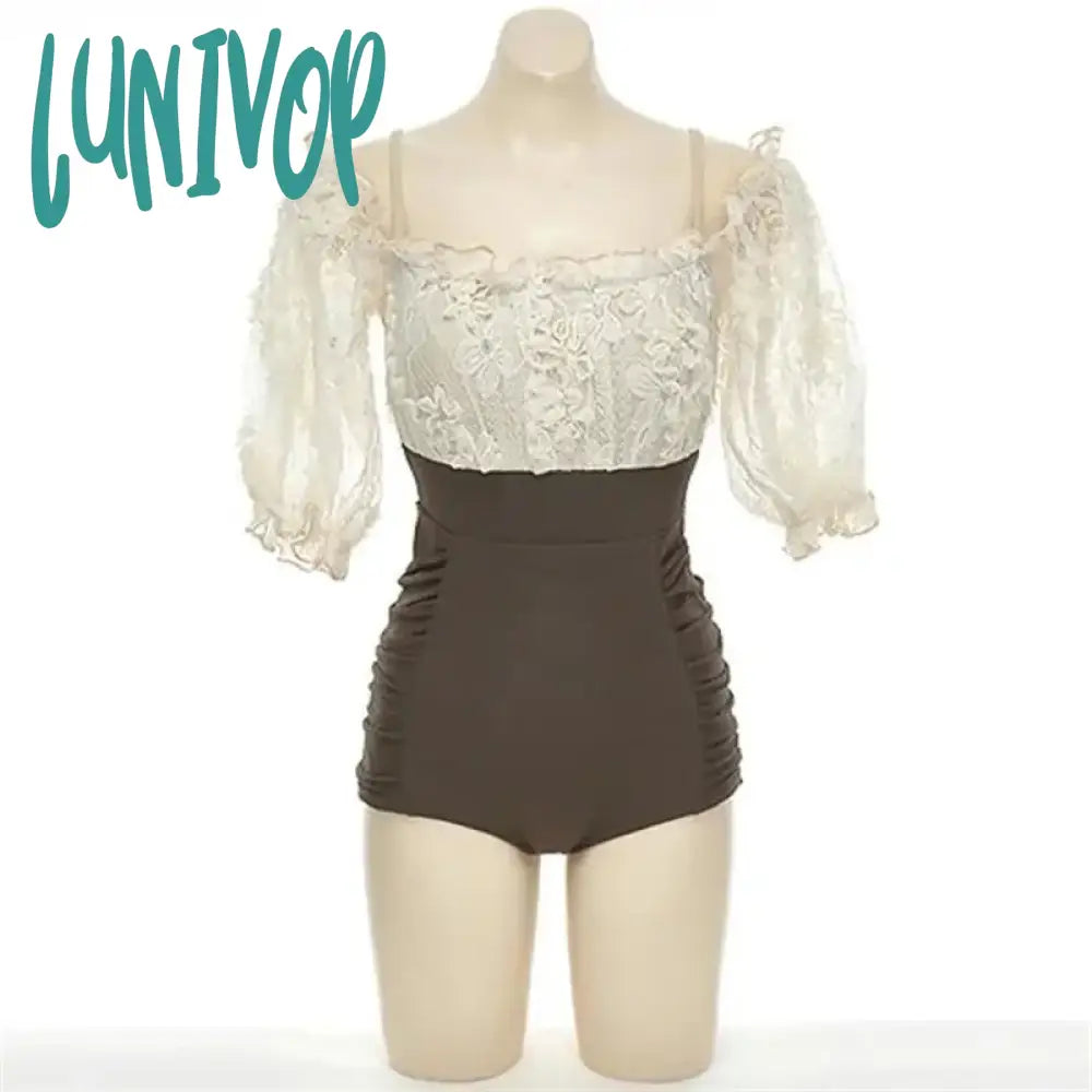 Lunivop Koean Fashion One Piece Swimsuit Women Sexy Off Shoulder Short Sleeve Bikini Lady Monokini