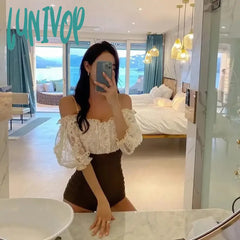 Lunivop Koean Fashion One Piece Swimsuit Women Sexy Off Shoulder Short Sleeve Bikini Lady Monokini