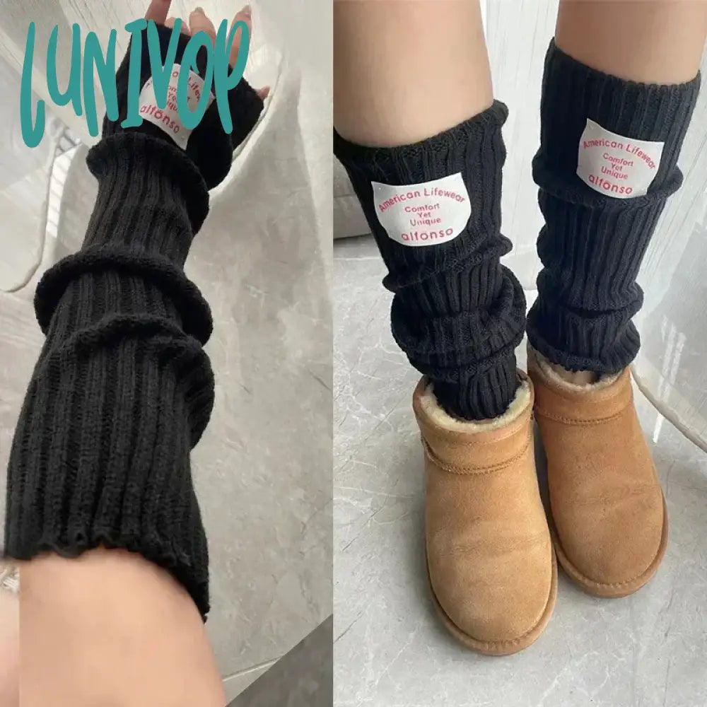 Lunivop Korean Label Over-Knee Leg Warmers Sleeves Women Arm Covers Japanese Leggings Y2K Wool