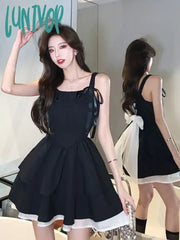 Lunivop Korean Style Black Corset Dress Women Fairycore Cute Mini Lolita Dresses Y2K Ribbon Folds