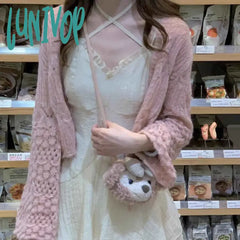 Lunivop Korean Style Fairycore Beige Mini Dress Women Y2K One Piece Tunic Halter Dresses Sweet