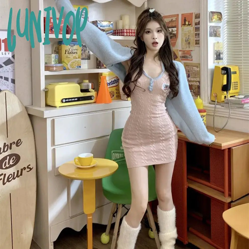 Lunivop Korean Style Preppy Sweater Prom Dresses Spring New Long Sleeve Two Piece Set Women