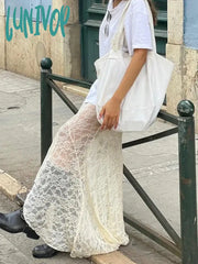 Lunivop Lace Mesh Splice Long Skirts For Women See Through Sexy High Waist Maxi Skirt Femme Club