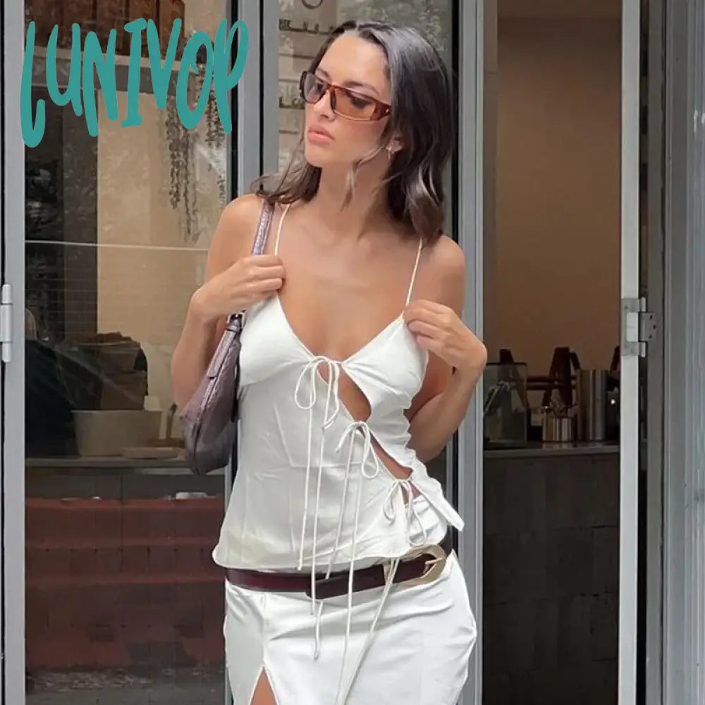 Lunivop Lace Up Hollow Camisole Women’s Off-Shoulder Spaghetti Strap Tank Sleeveless Slim Fit