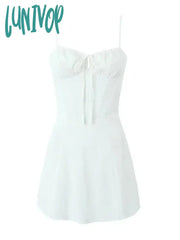 Lunivop Lace Up Mini Summer Dress Sundress Women Spaghetti Strap Sexy Short White Beach Vestidos