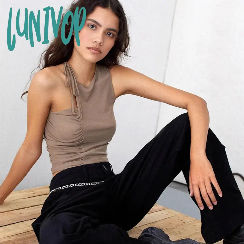 Lunivop Lace Up One Shoulder Crop Top Trashy Y2K 2000S Tank Tops New Arrivals 2024 Womans Clothing