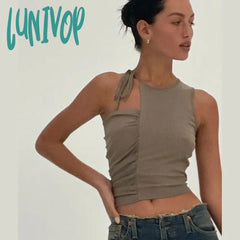 Lunivop Lace Up One Shoulder Crop Top Trashy Y2K 2000S Tank Tops New Arrivals 2024 Womans Clothing