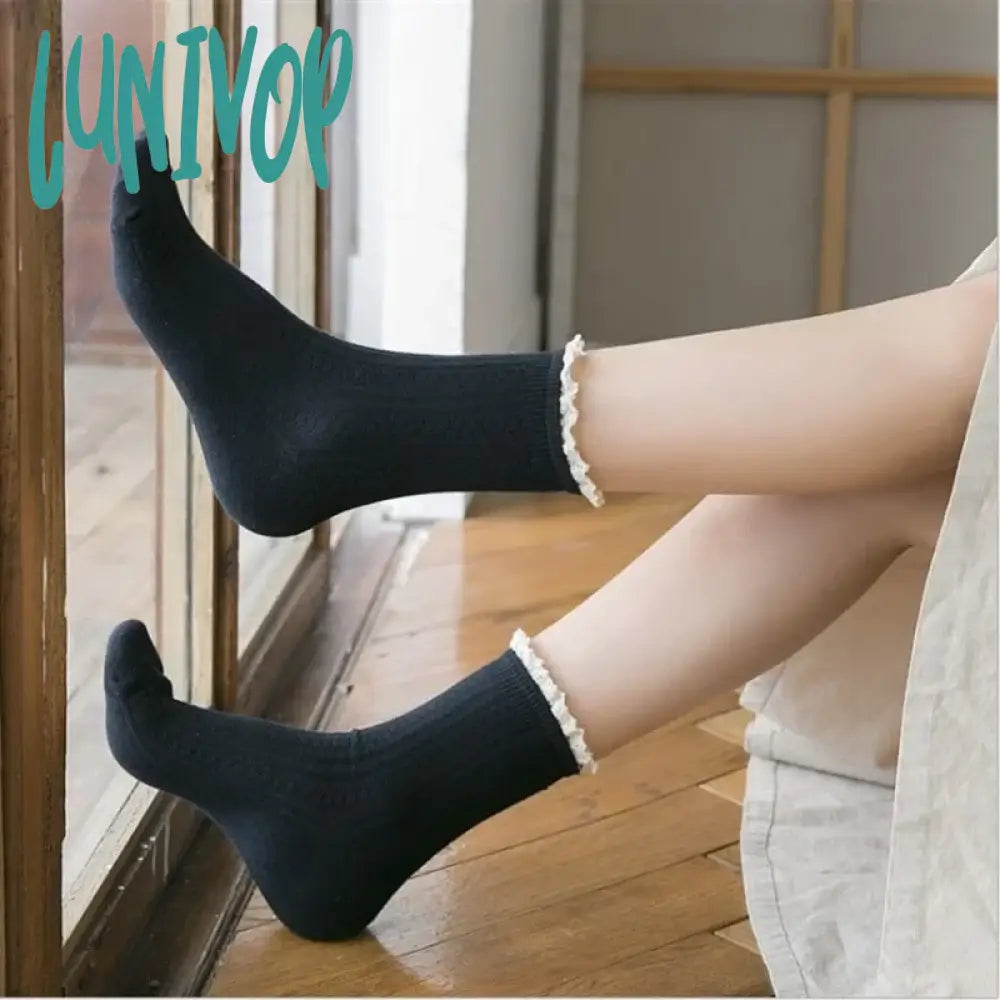 Lunivop Lacework Frilly Ruffle Socks Cotton Soft High Quality Lady Girl Kawaii Cute Solid Color
