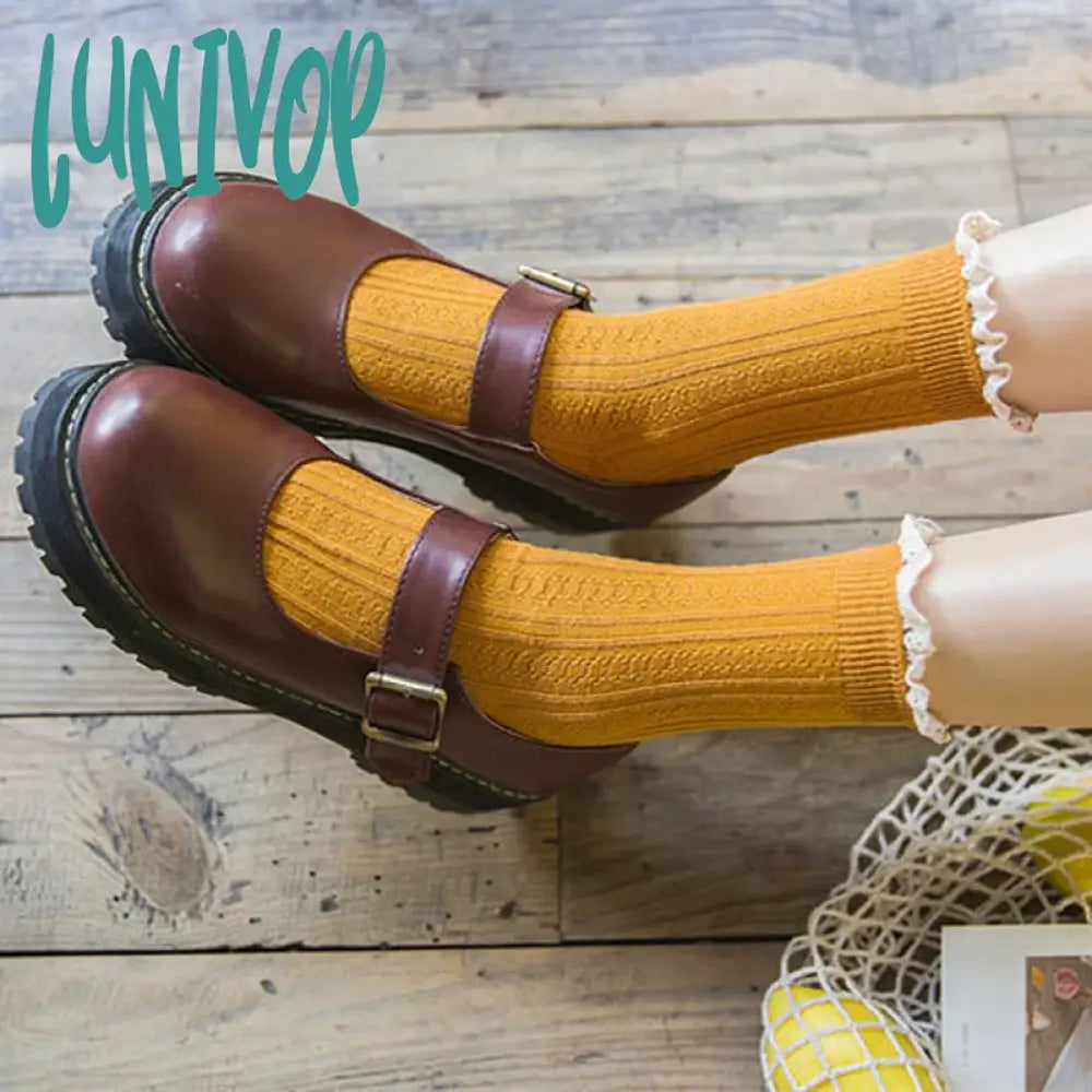 Lunivop Lacework Frilly Ruffle Socks Cotton Soft High Quality Lady Girl Kawaii Cute Solid Color