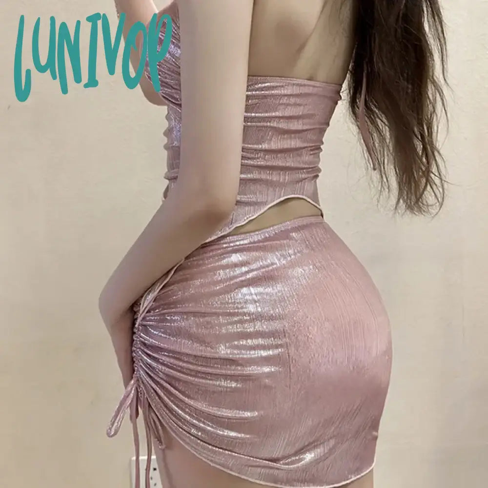 Lunivop Lady Sexy Bikini Set Women Shiny Pink Floral Designer Pearls Hollow Out 3 Piece Swimsuit