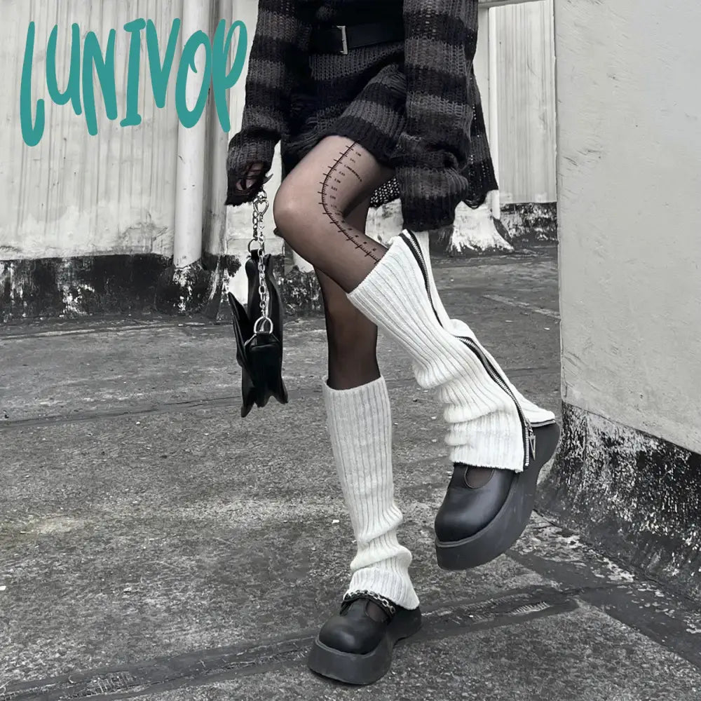 Lunivop Leg Warmers Zipper Japanese Jk Boots Socks Thigh Punk Y2K Sring Boot Cuffs Warmer Lolita