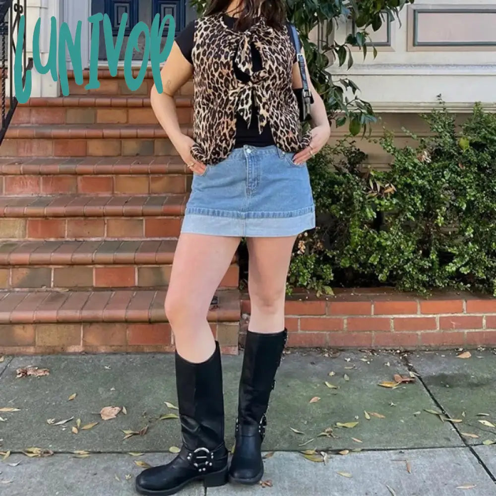 Lunivop Leopard Bow Women Vest Animal Print Coquette Y2K Fashion V-Neck Lace Up 2024 Summer Tops