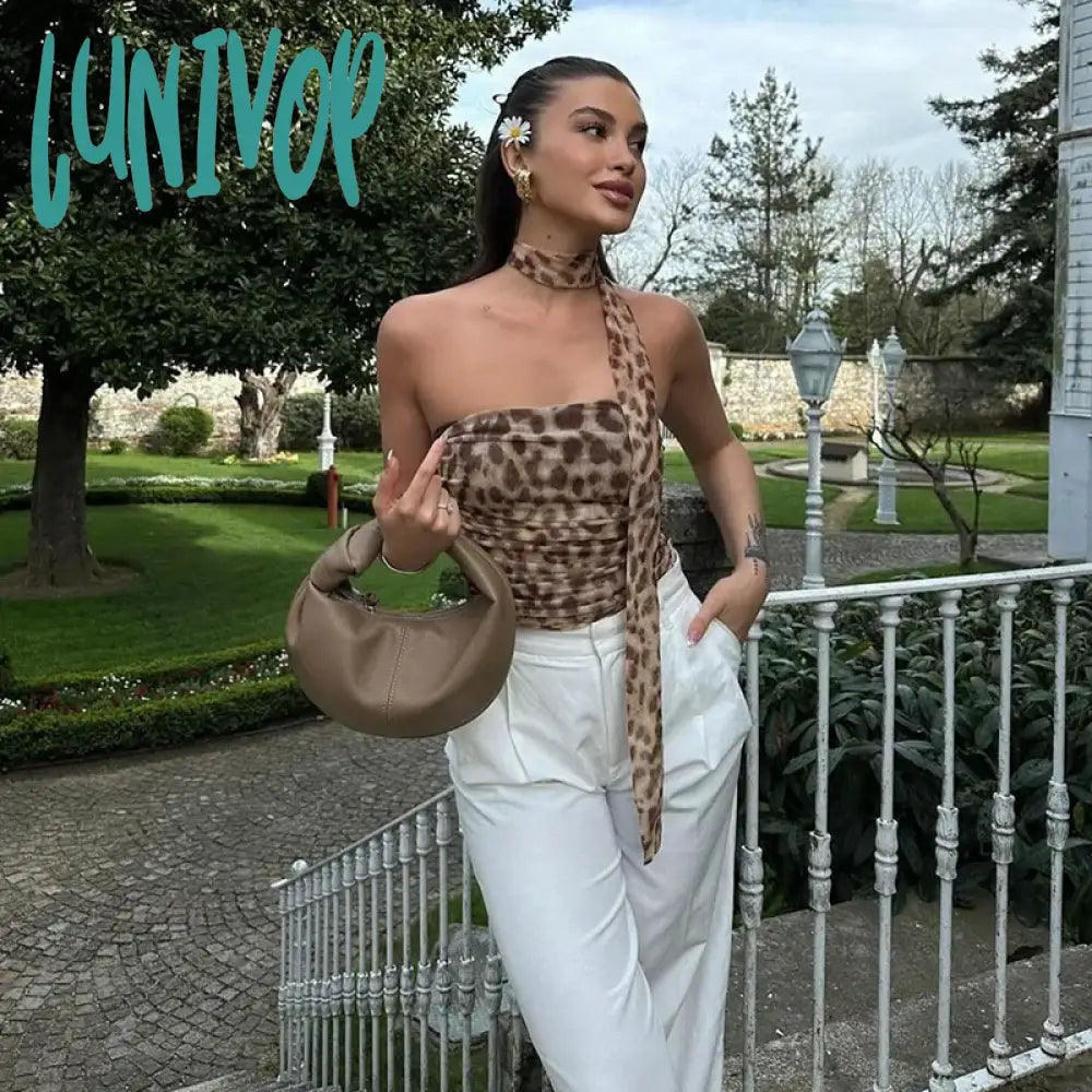 Lunivop Leopard Print Hotsexy Tube Top For Women Off-Shoulder Slim Sleeveless Coquette Aesthetic