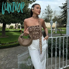 Lunivop Leopard Print Hotsexy Tube Top For Women Off-Shoulder Slim Sleeveless Coquette Aesthetic