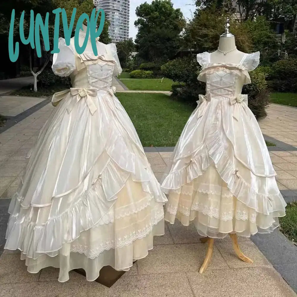 Lunivop Lolita Dress Women Summer Jsk Sweet Blue Beige Multilayer Birthday Party For Young Girls