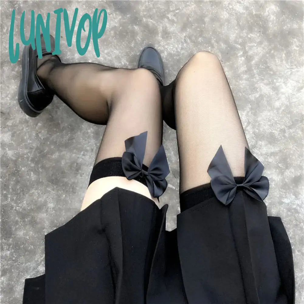 Lunivop Lolita Socks Women Sexy Lace Stockings Thigh High Over Knee Nylon Long Hosiery Anime Bow