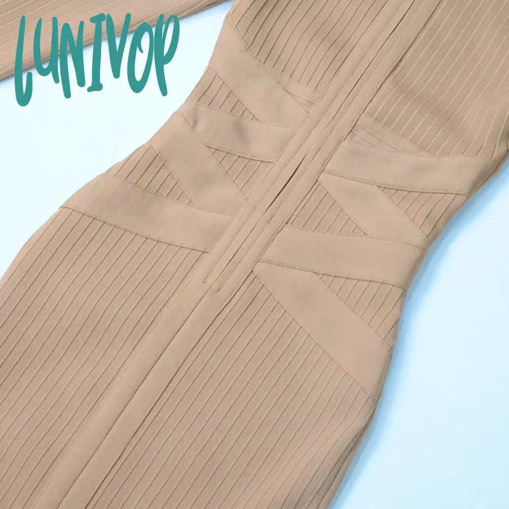 Lunivop Long Sleeve Midi Bandage Dress Knitted Vestido Feminino Elegante Vintage Streetwear Formal