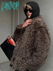 Lunivop Luxury Fluffy Furry Faux Fur Jacket For Women Long Sleeve Shaggy Overcoats Winter