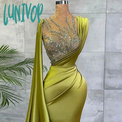 Lunivop Luxury Satin Prom Dresses 2024 African Women One Cape Shoulder Shawl With Train Gowns