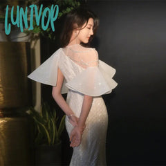 Lunivop Luxury Wedding Dresses Shiny Beading One Shoulder Mermaid Evening Dress Chic Illusion