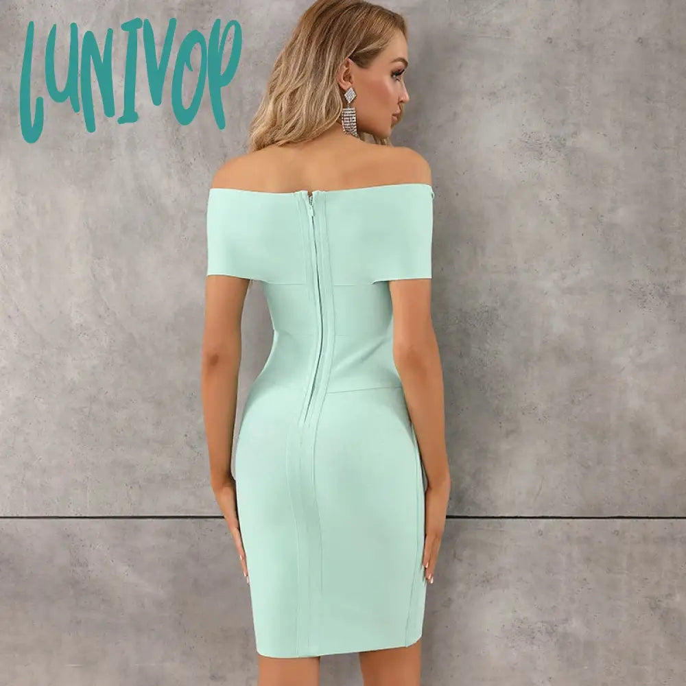 Lunivop New Arrival Sexy Off Shoulder Mint Green Women Summer Bandage Dress Fashion Party Club