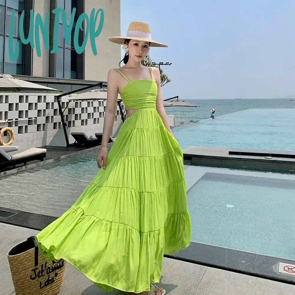 Lunivop New Backless Summer Women’s Beach Chic Dresses Fairycore Ladies Elegant Strappy Long