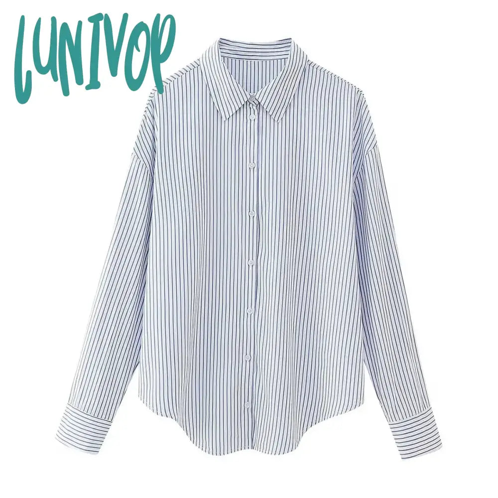 Lunivop New Chic Striped Long Sleeve Shirt Classic Simple Single Breasted Lapel Collar Blouse Women