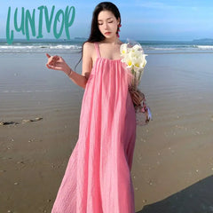 Lunivop New Daring Fairy Backless Prom Dress Modern Women Pink Summer Birthday Sexy Female Midi