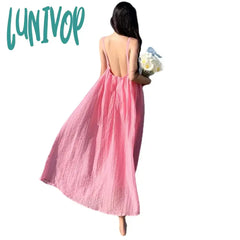 Lunivop New Daring Fairy Backless Prom Dress Modern Women Pink Summer Birthday Sexy Female Midi