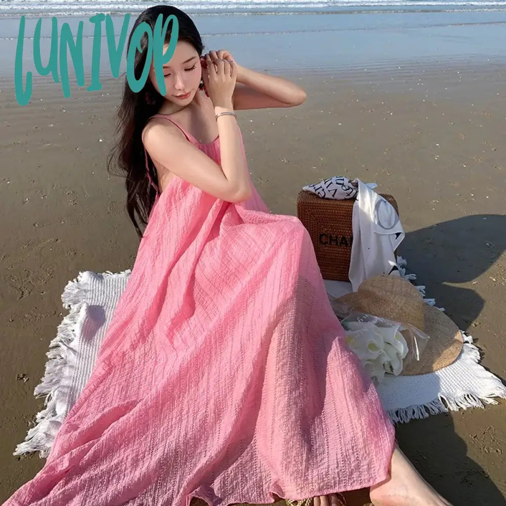 Lunivop New Daring Fairy Backless Prom Dress Modern Women Pink Summer Birthday Sexy Female Midi