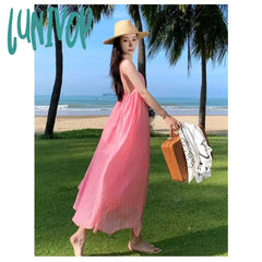 Lunivop New Daring Fairy Backless Prom Dress Modern Women Pink Summer Birthday Sexy Female Midi