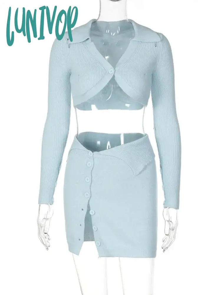 Lunivop New Fashion Autumn Lace Hollow Out Two Piece Sets For Women Long Sleeve Tops Skirt Suit