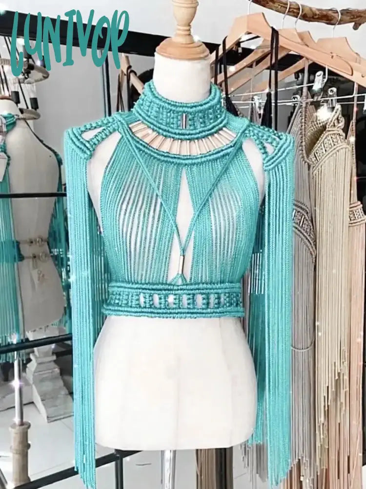 Lunivop New Fashion High Quality Women Sexy Tassel Handwoven Set Two Piece Beach Bathing Suit