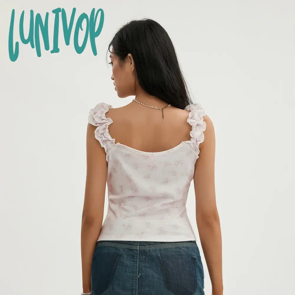 Lunivop New Fashion Women Basic Floral Tank Tops Summer Lace Patchwork Sleeveless Crop T-Shirt For