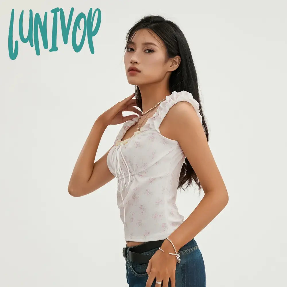 Lunivop New Fashion Women Basic Floral Tank Tops Summer Lace Patchwork Sleeveless Crop T-Shirt For