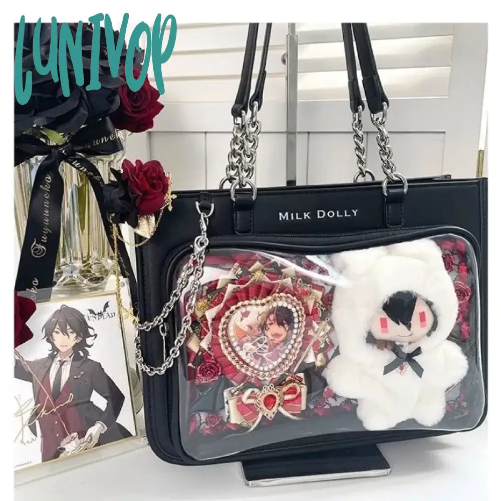 Lunivop New Fashion Womens Shoulder Bag Black Lolita Gothic Y2K Cute Tote Transparent Jk Chains