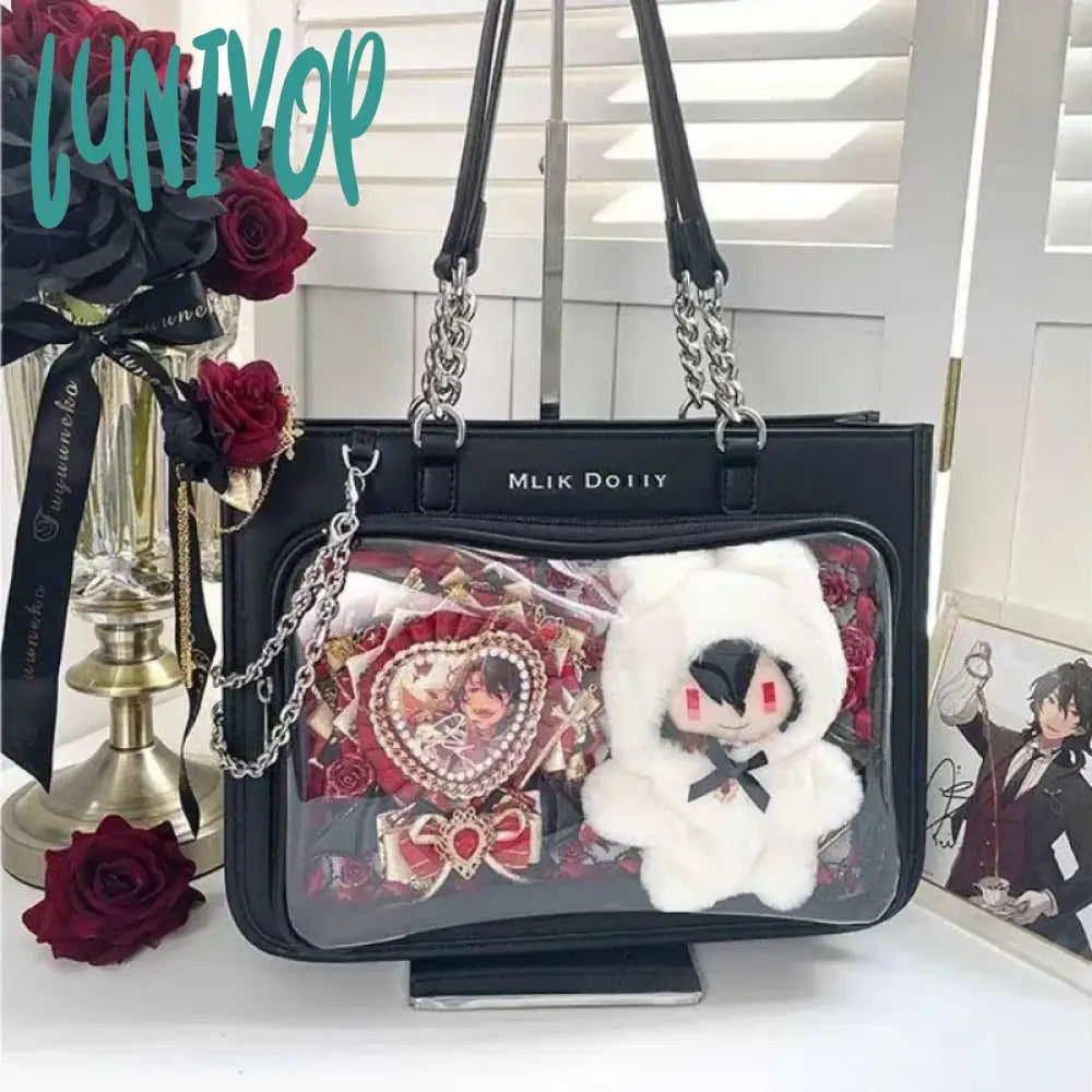 Lunivop New Fashion Womens Shoulder Bag Black Lolita Gothic Y2K Cute Tote Transparent Jk Chains