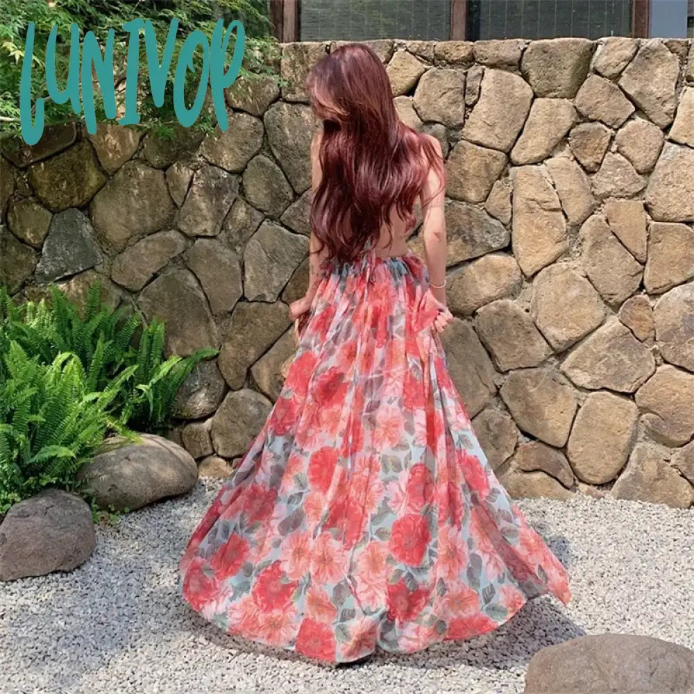 Lunivop New Hater Backless Summer Maxi Dresses 2024 Women’s Sexy Chic Floral Beach Long Clothing