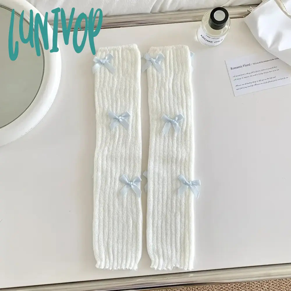 Lunivop New Japanese Bow Jk Knitted Leg Socks Wool Pile Warmer Y2K Punk Harajuku Cover Korean Blue
