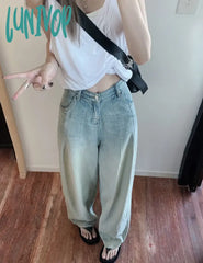 Lunivop New Korean Series Ins Retro Gradient Washed Blue Nostalgic Loose Baggy Pants Wide Leg Denim