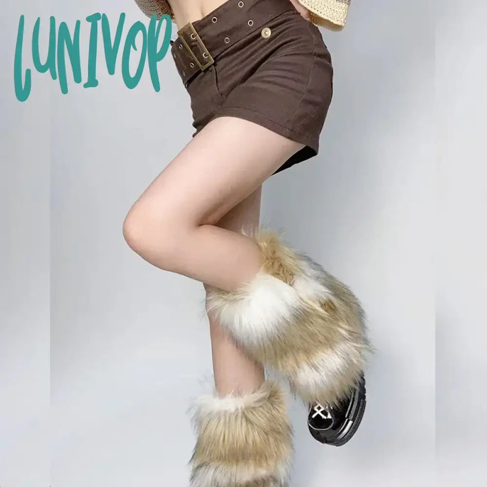 Lunivop New Retro Imitation Fur Hairy Leg Warmers Hot Girl Y2K Winter Boots Socks Furry Women Punk