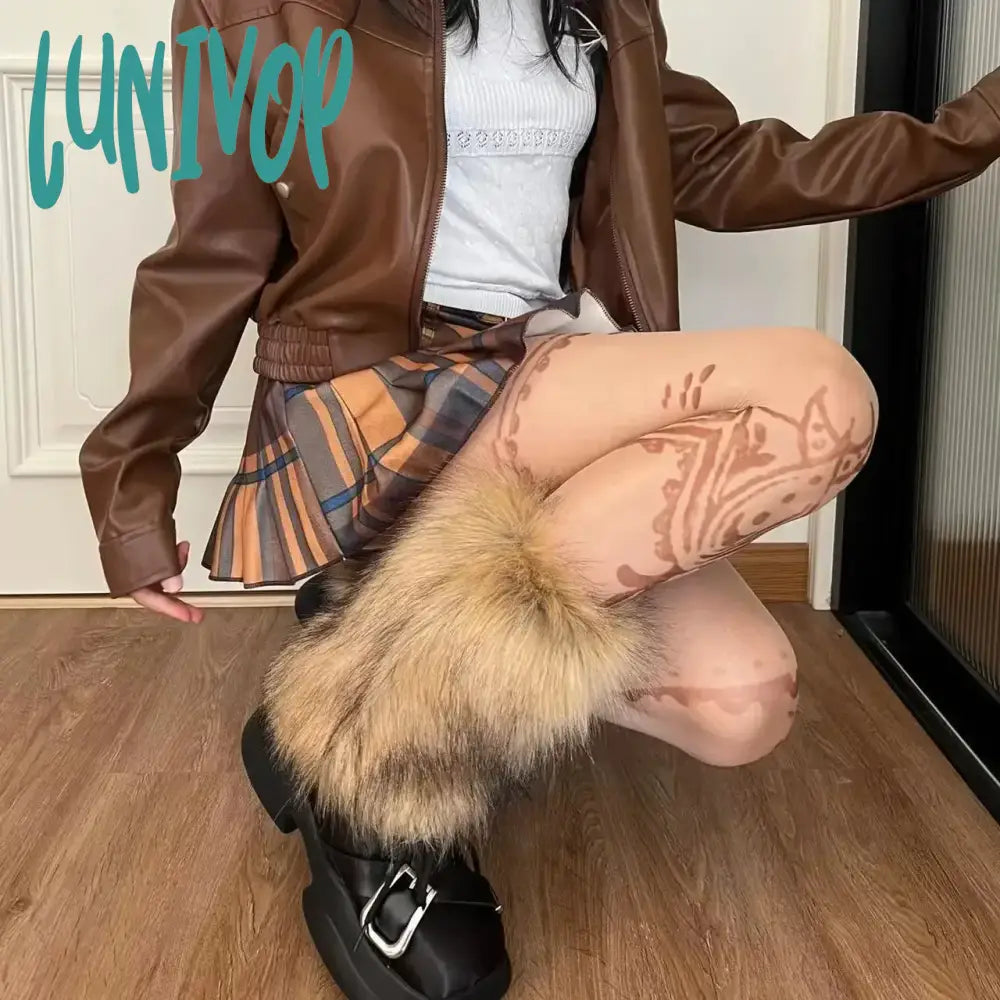 Lunivop New Retro Imitation Fur Hairy Leg Warmers Hot Girl Y2K Winter Boots Socks Furry Women Punk