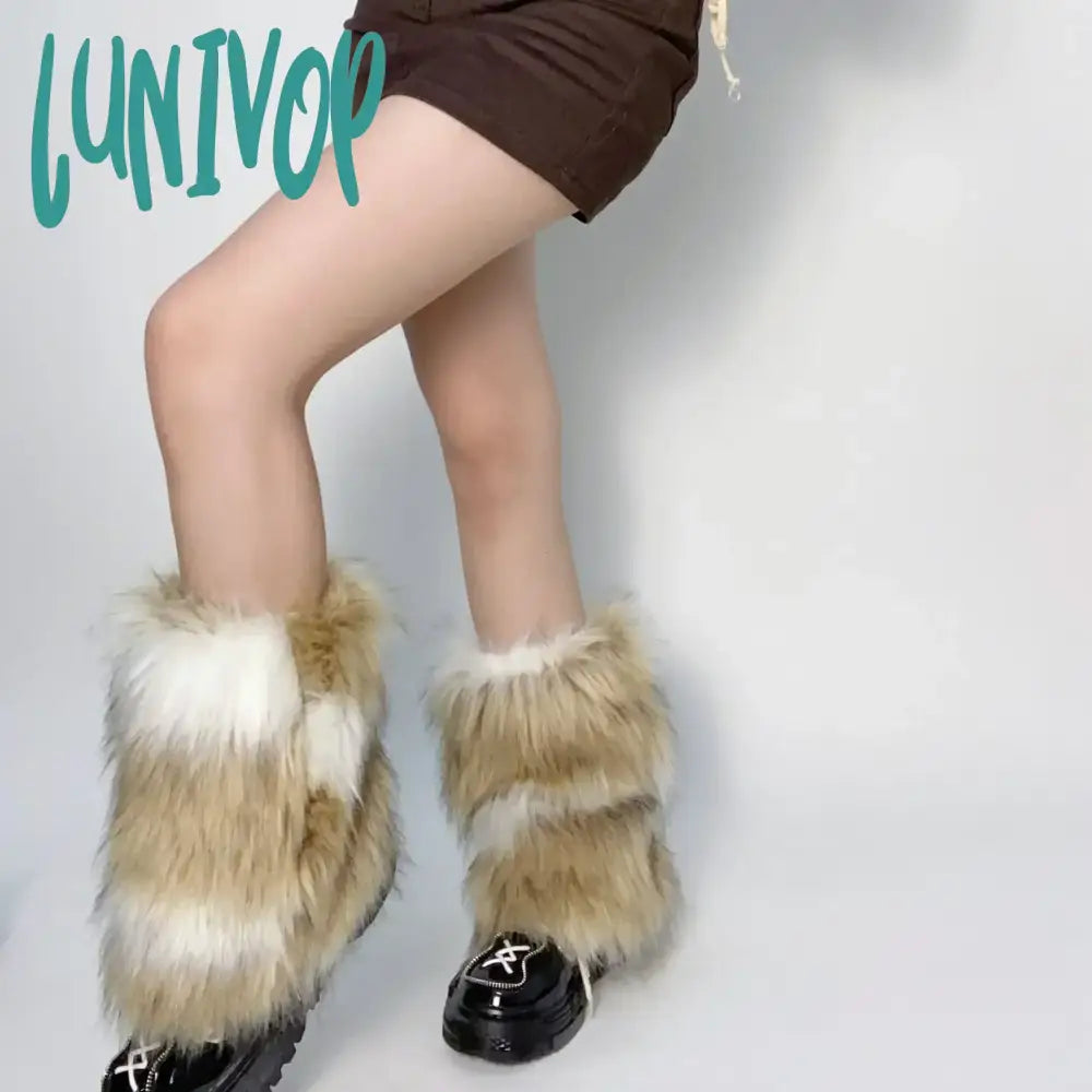 Lunivop New Retro Imitation Fur Hairy Leg Warmers Hot Girl Y2K Winter Boots Socks Furry Women Punk