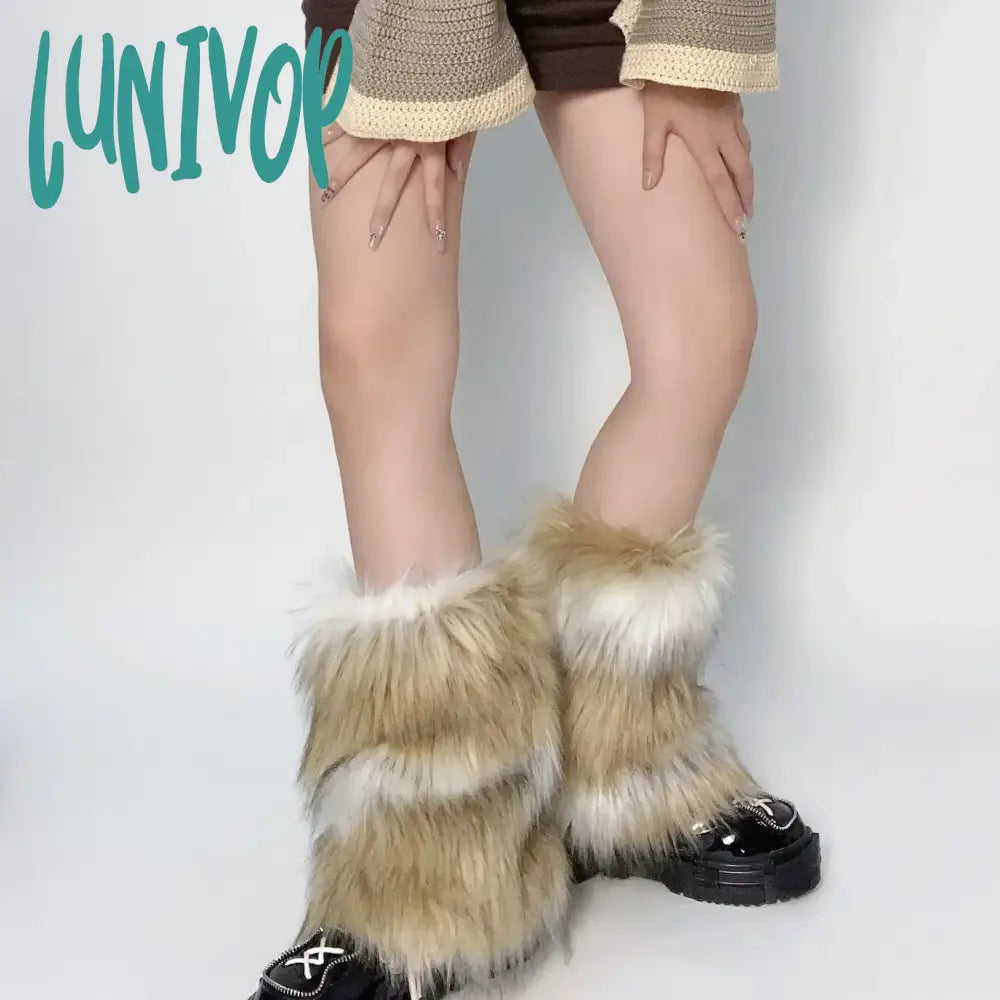 Lunivop New Retro Imitation Fur Hairy Leg Warmers Hot Girl Y2K Winter Boots Socks Furry Women Punk