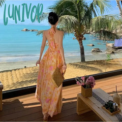 Lunivop New Sexy Floral Midi Chiffon Dress Summer Graceful Socialite Print Halter Stylish Elegant