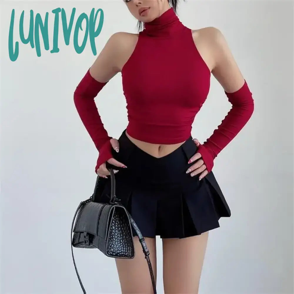 Lunivop New Spicy Girls Y2K Tops Oversleeve Sexy Turtleneck Tank Top For Women’s Slim Fit Short